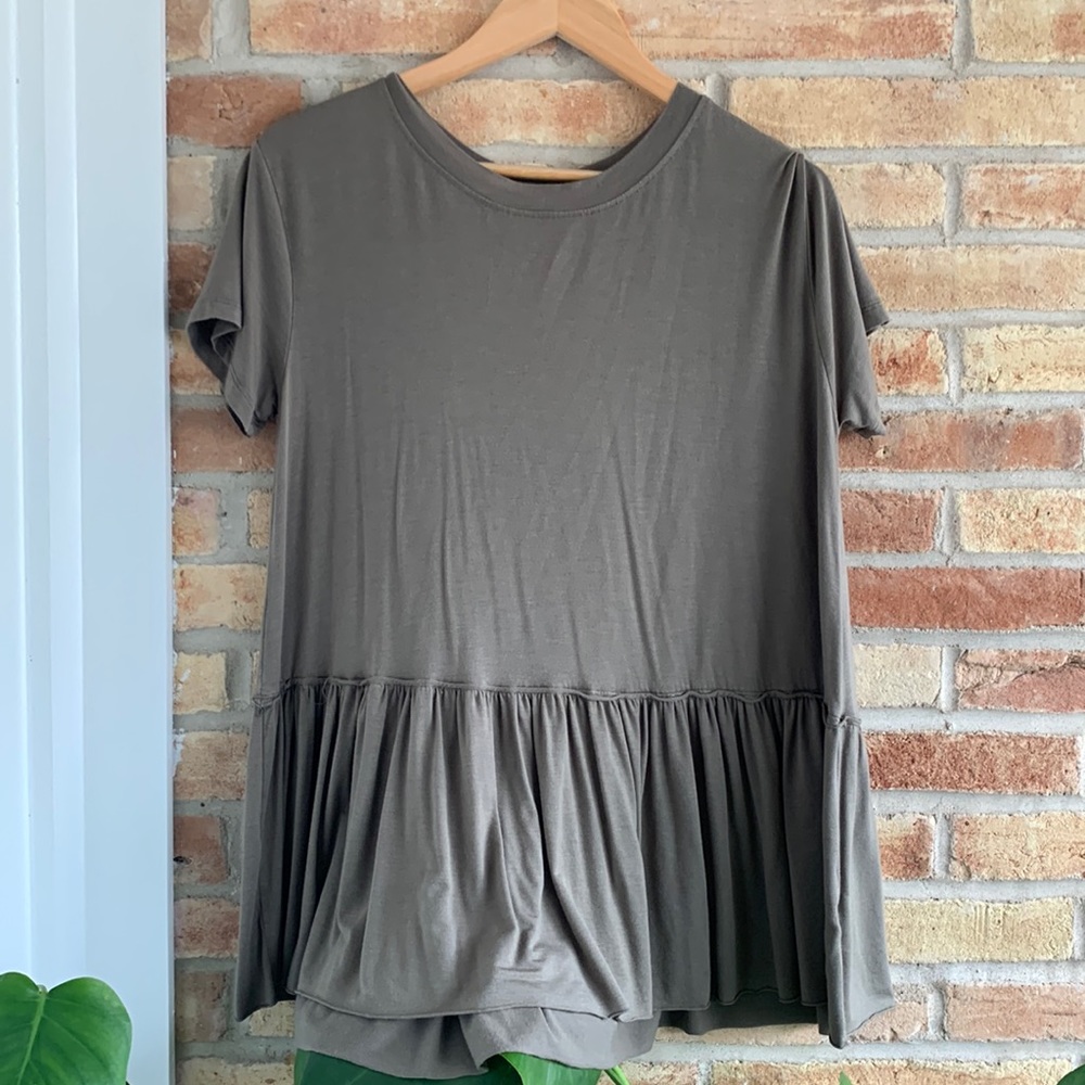 Army green oversized ruffle top